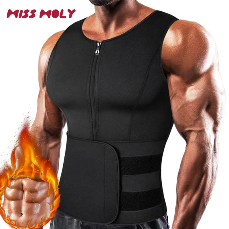 Men's Body Shaper Waist Trainer Sauna Vest Double Belt Sweat Shirt