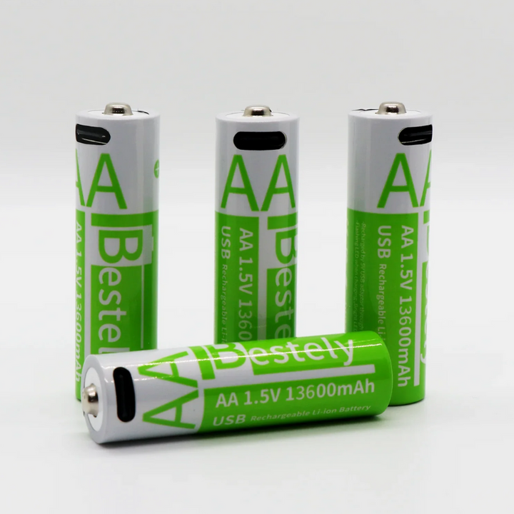 Bestely 1.5V 13600mAh USB AA Lithium ion Rechargeable Battery, Fast Charging Li-ion Akku  , 2000 Cycle with USB- C Port Cables