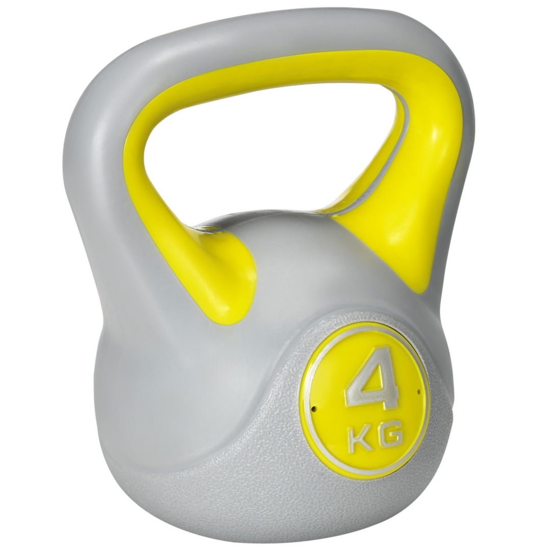 SPORTNOW 4kg Kettle Bell with Handle for Home Gym, Yellow and Grey