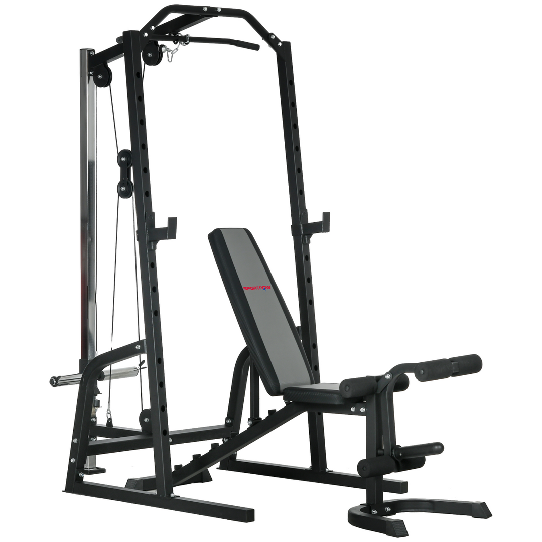 SPORTNOW Smith Machine Power Rack with Pull Up Bar, Lat Pull Down System