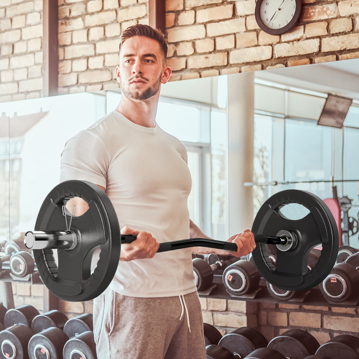 120cm EZ Curl Bar with Spring Clips, Barbell Bar for 5cm Weight Plates, 8kg