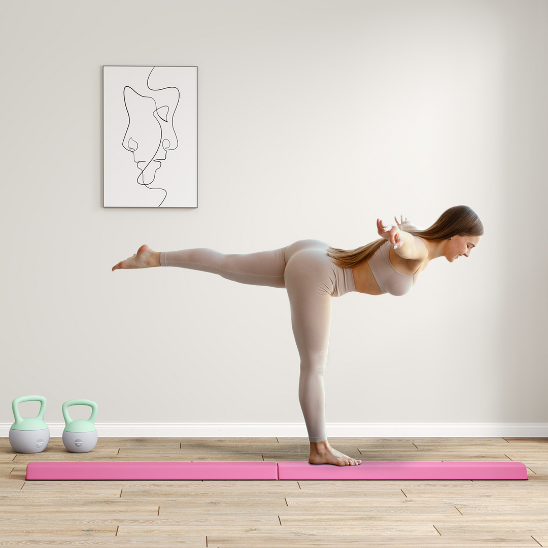 SPORTNOW 7.7FT Folding Gymnastics Balance Beam with Anti-Slip Base, Pink