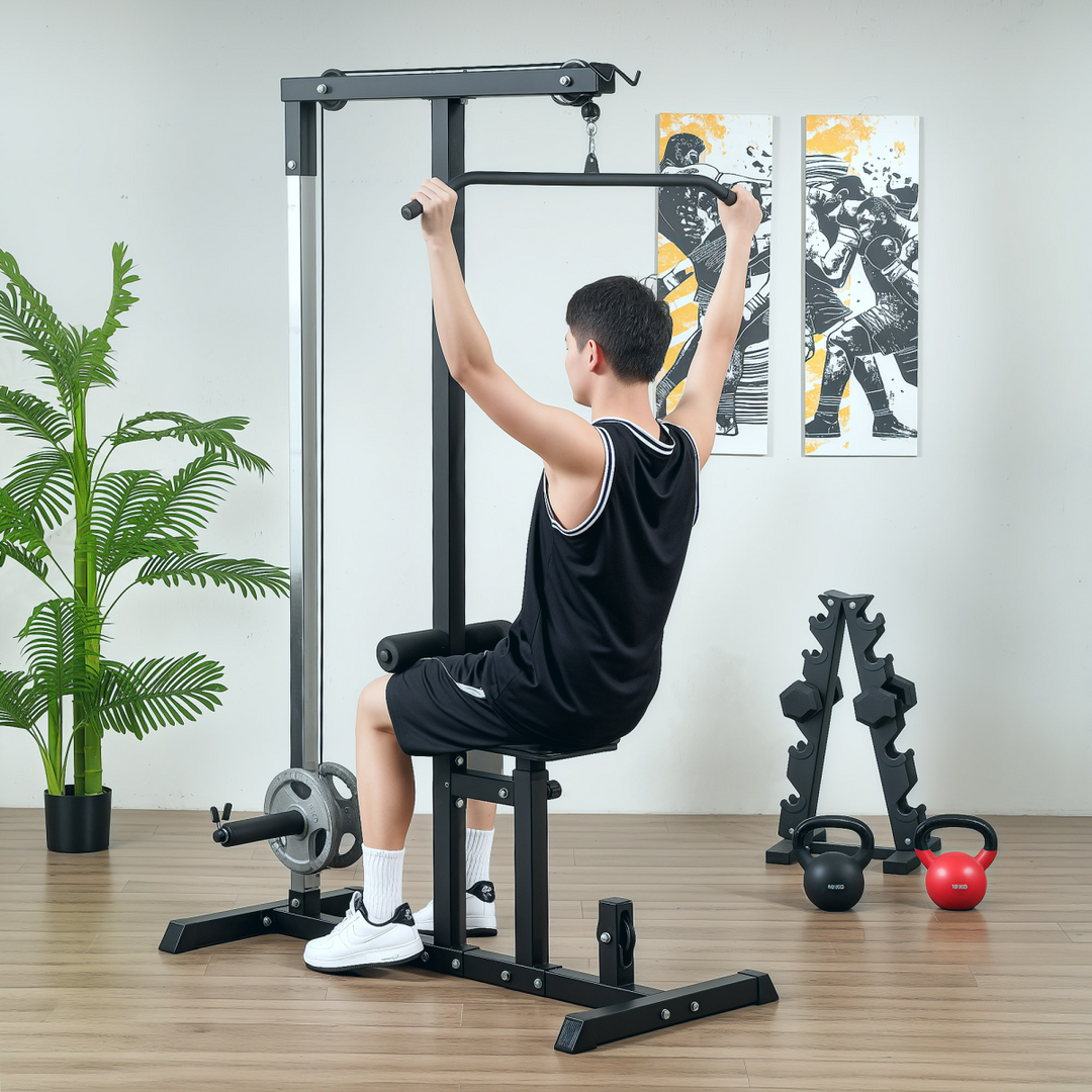 Exercise Pulldown Machine Power Tower with Adjustable Seat Cables HOMCOM