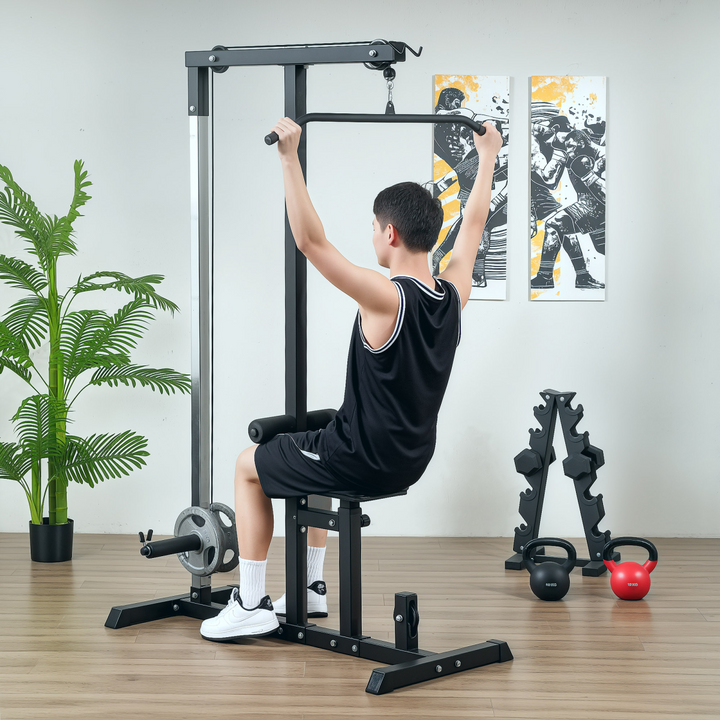 Exercise Pulldown Machine Power Tower with Adjustable Seat Cables HOMCOM