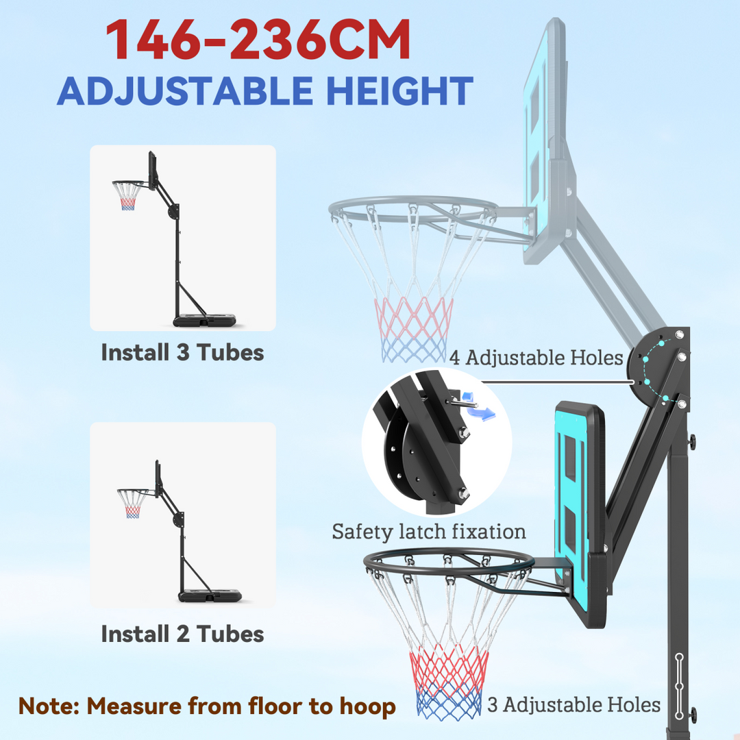 SPORTNOW 146-236cm Adjustable Basketball Hoop Outdoor, Portable on Wheels