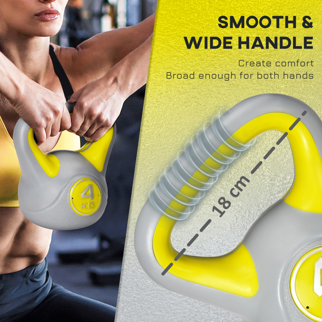 SPORTNOW 4kg Kettle Bell with Handle for Home Gym, Yellow and Grey