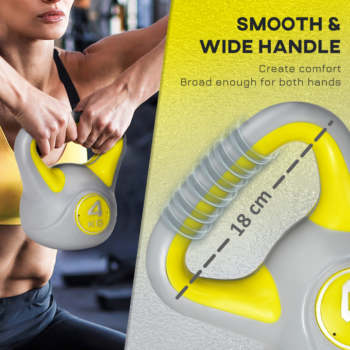 SPORTNOW 4kg Kettle Bell with Handle for Home Gym, Yellow and Grey