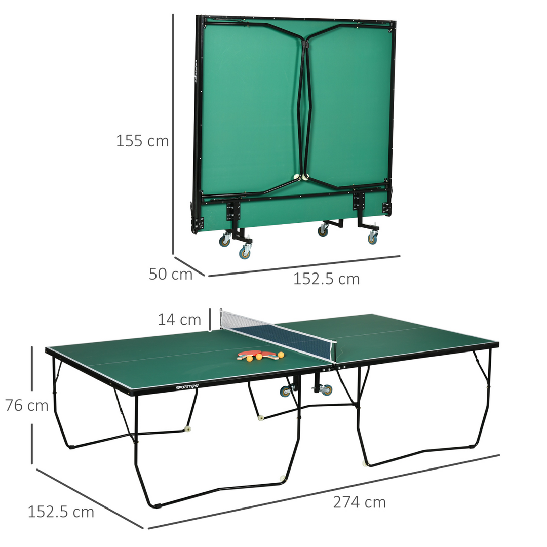 SPORTNOW 9FT Folding Table Tennis Table w/ 8 Wheels, for Indoors, Outdoors