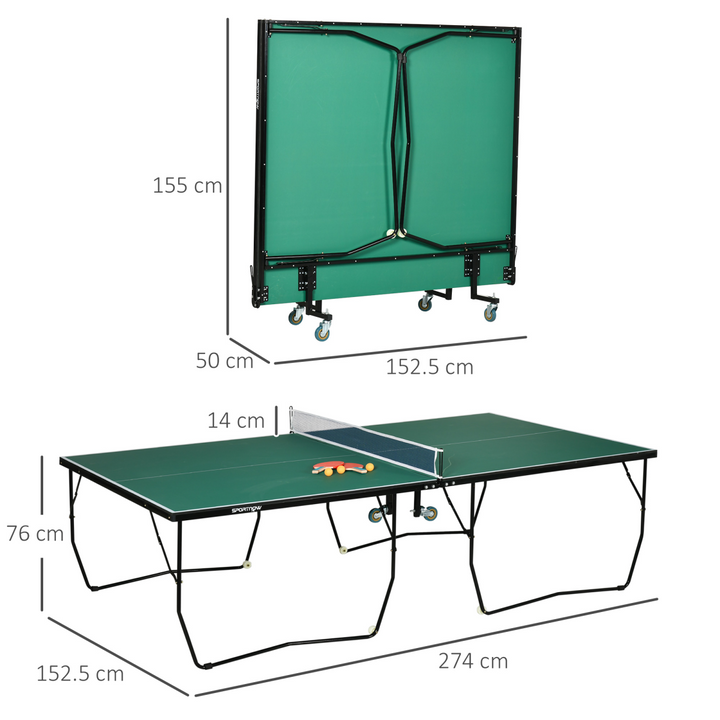 SPORTNOW 9FT Folding Table Tennis Table w/ 8 Wheels, for Indoors, Outdoors