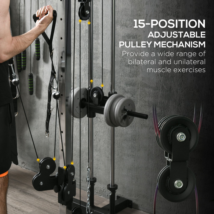 SPORTNOW Wall Mount Cable Station with 15 Positions Adjustable Dual Pulleys
