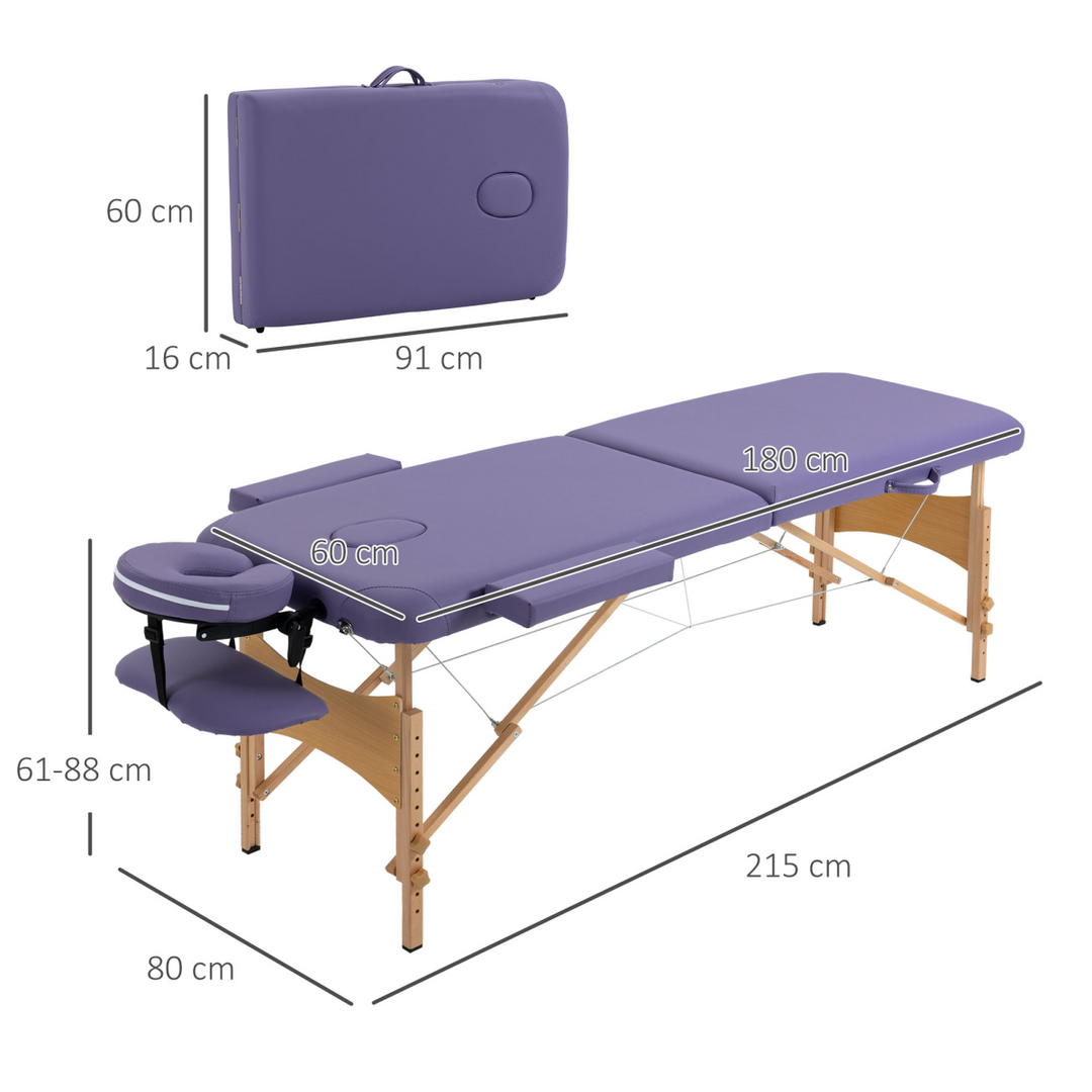 Portable Massage Bed Folding Spa Beauty Massage Table with 2 Sections Purple