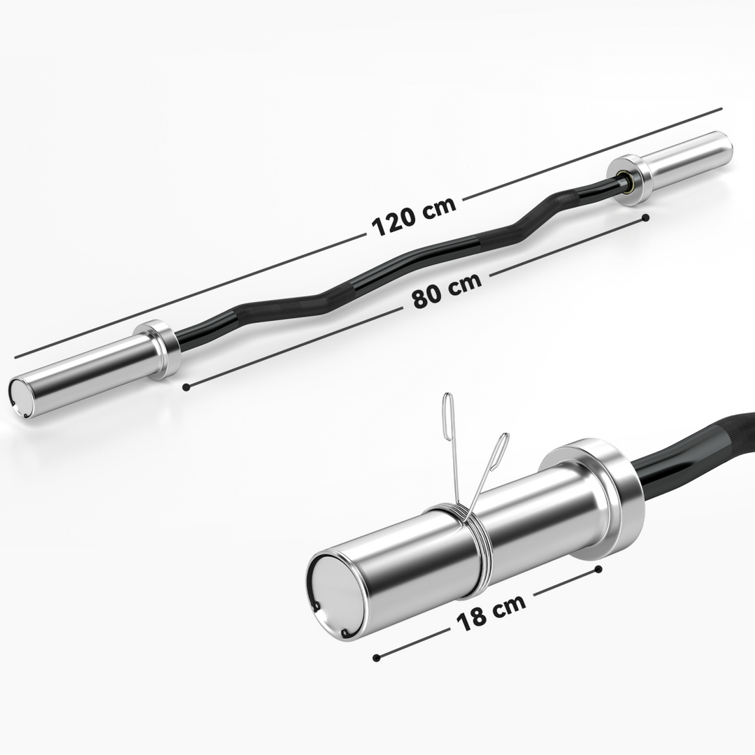 120cm EZ Curl Bar with Spring Clips, Barbell Bar for 5cm Weight Plates, 8kg