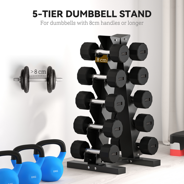 SPORTNOW Five-Tier Weight Tree, Steel Dumbbell Rack for Home Gym Exercise