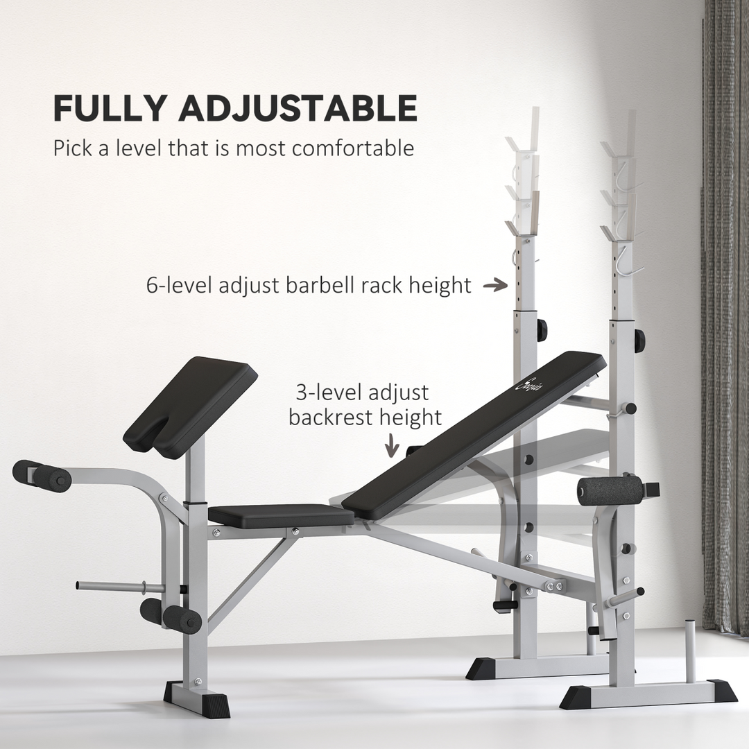HOMCOM Adjustable Weight Bench with Squat Rack, Leg Developer, Grey