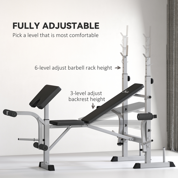 HOMCOM Adjustable Weight Bench with Squat Rack, Leg Developer, Grey