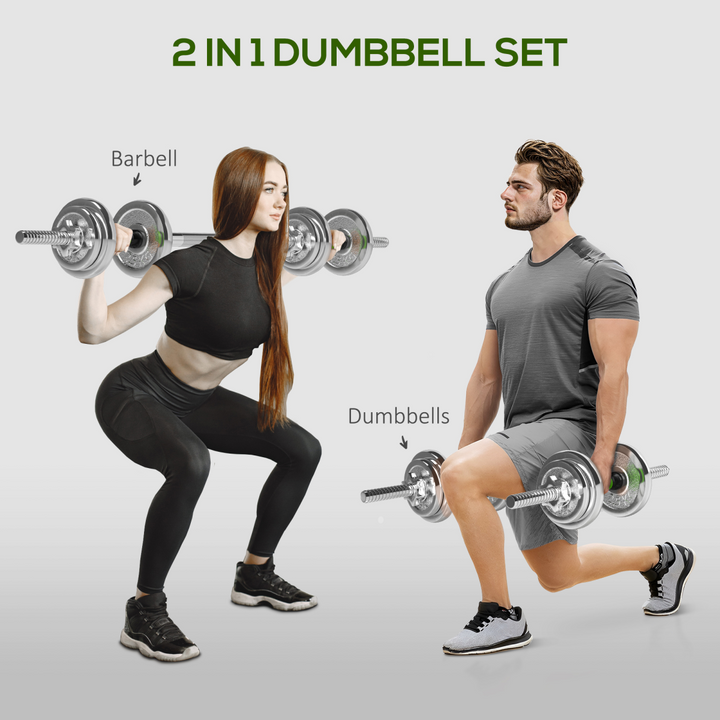 SPORTNOW 20kg 2-in-1 Adjustable Weights Dumbbells Set for Home Gym