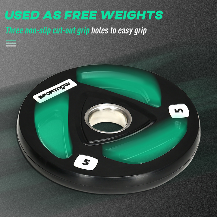 Olympic Weight Plates, Tri-Grip Barbell Weights Set with 2'' Holes, 2 x 5kg