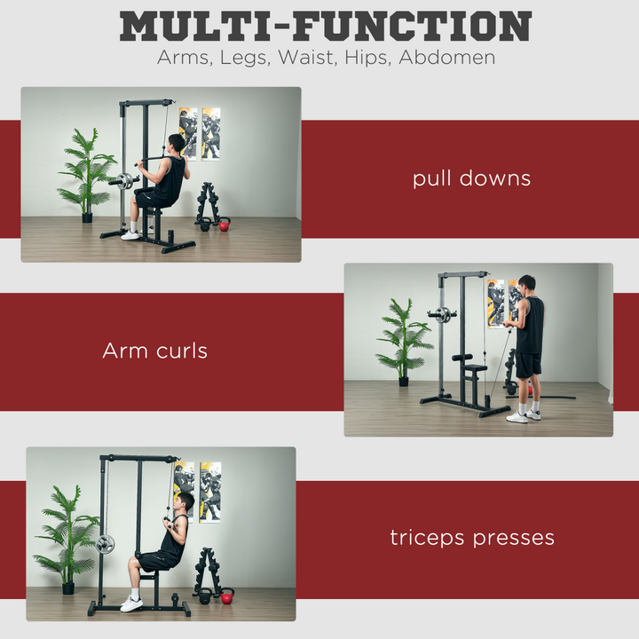 Exercise Pulldown Machine Power Tower with Adjustable Seat Cables HOMCOM