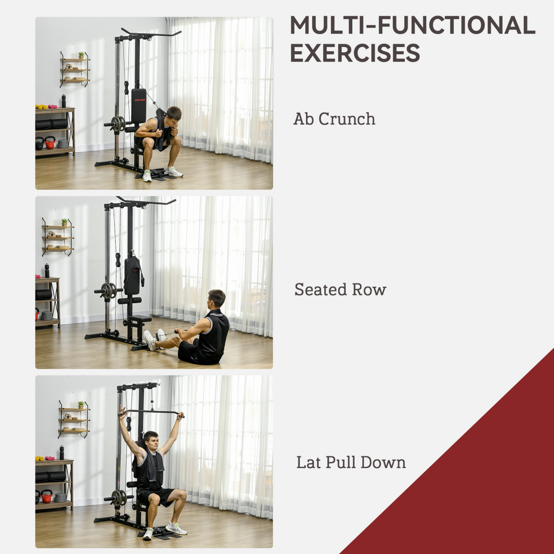 SPORTNOW Pull Up Station Power Cage with Adjustable Seat, Home Gym, Black