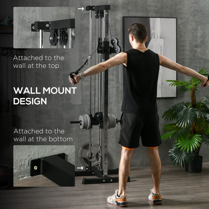 SPORTNOW Wall Mount Cable Station with 15 Positions Adjustable Dual Pulleys