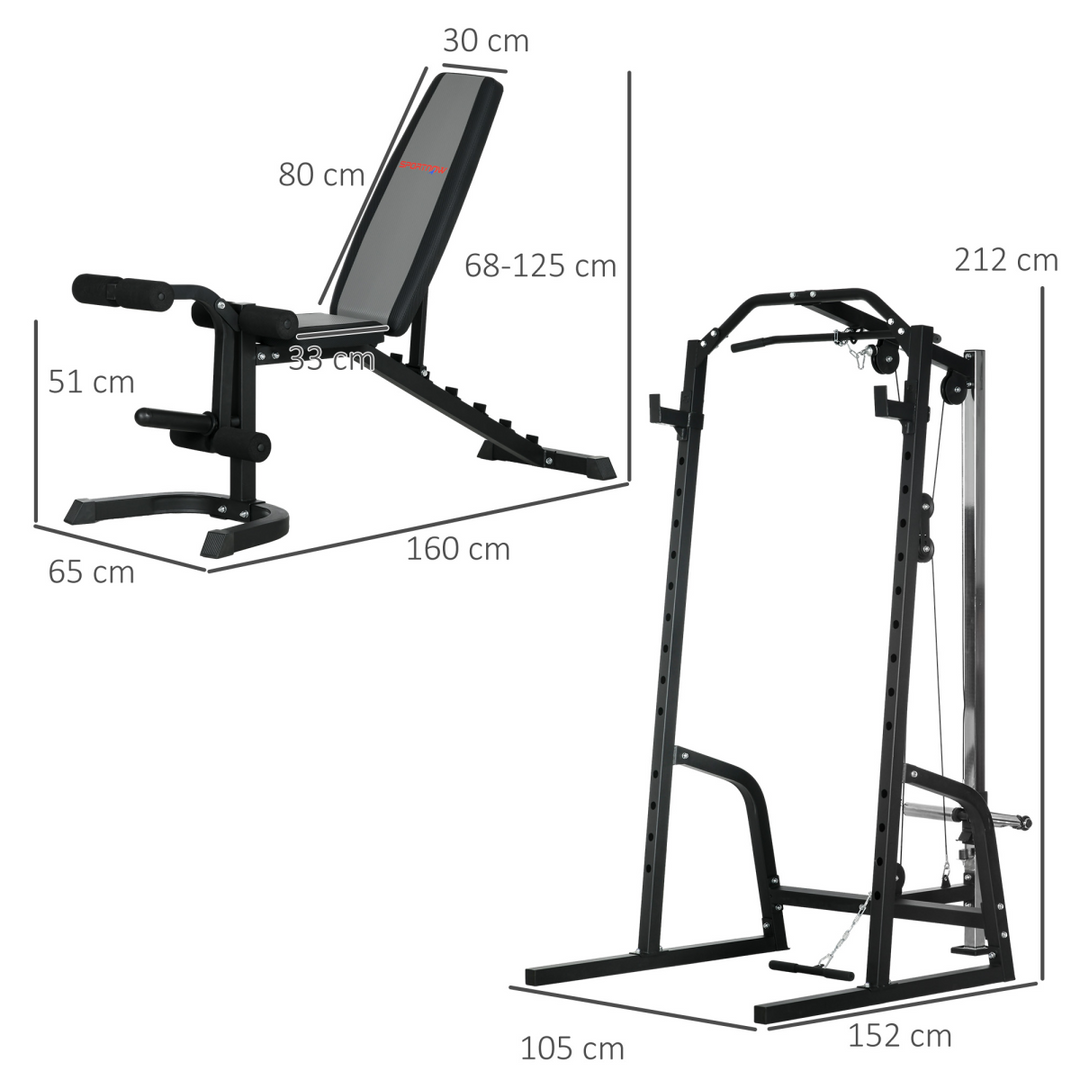 SPORTNOW Smith Machine Power Rack with Pull Up Bar, Lat Pull Down System