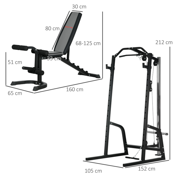 SPORTNOW Smith Machine Power Rack with Pull Up Bar, Lat Pull Down System