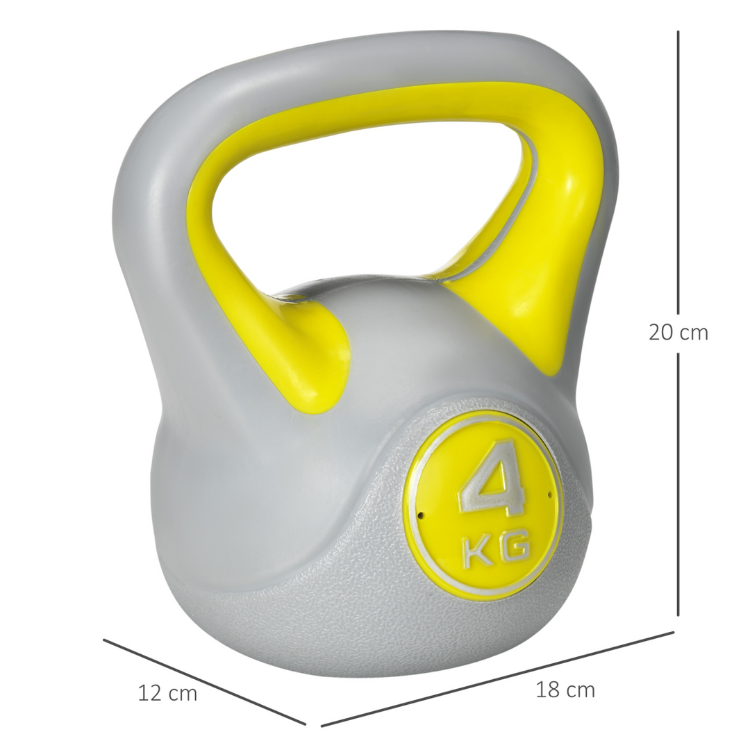 SPORTNOW 4kg Kettle Bell with Handle for Home Gym, Yellow and Grey