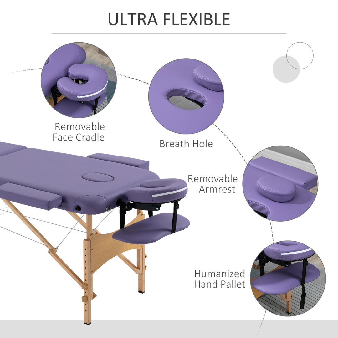 Portable Massage Bed Folding Spa Beauty Massage Table with 2 Sections Purple