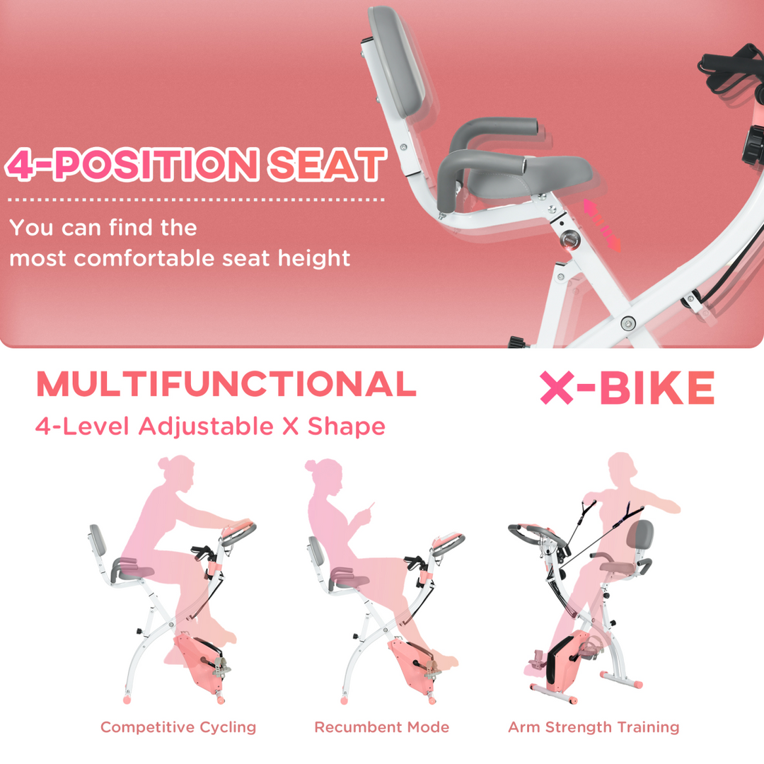 2-In-1 Upright Exercise Bike 8-Level Adjustable with Pulse Sensor Pink HOMCOM