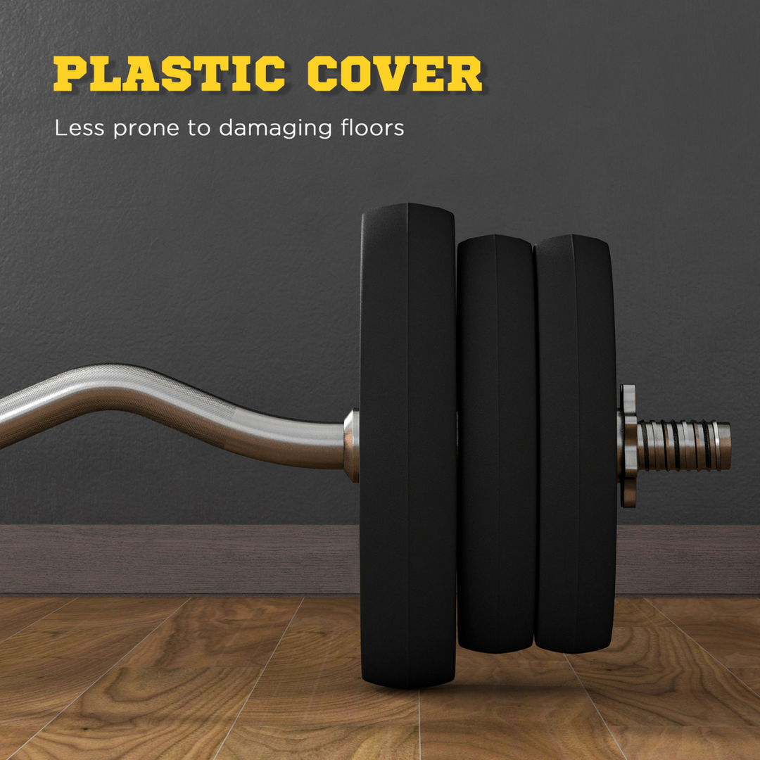 Home Gym 25kg Non Slip Curl Bar includes Weights