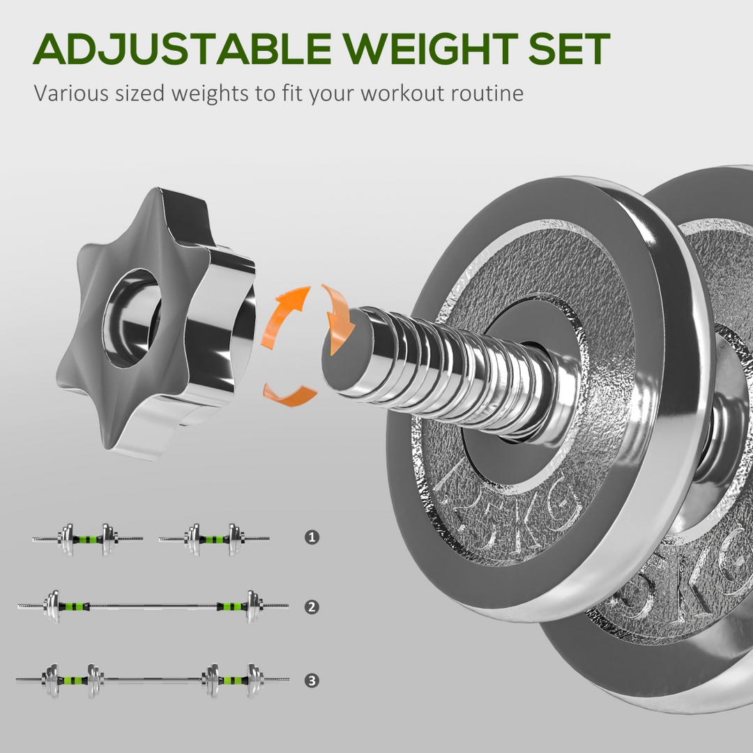 SPORTNOW 20kg 2-in-1 Adjustable Weights Dumbbells Set for Home Gym