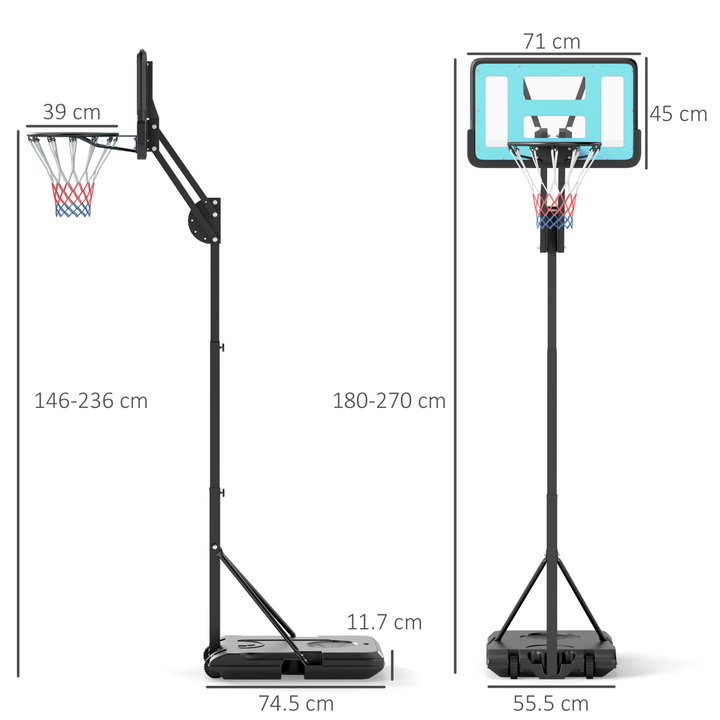 SPORTNOW 146-236cm Adjustable Basketball Hoop Outdoor, Portable on Wheels