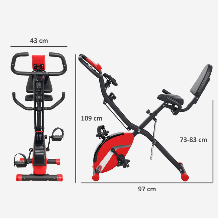 SPORTNOW Folding Exercise Bike with Arm Bands and Hand Pulse Sensor, Red