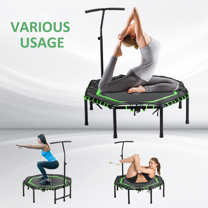 HOMCOM Foldable Trampoline Bouncer Jumper Adjust Handle for Adult Teens - Green
