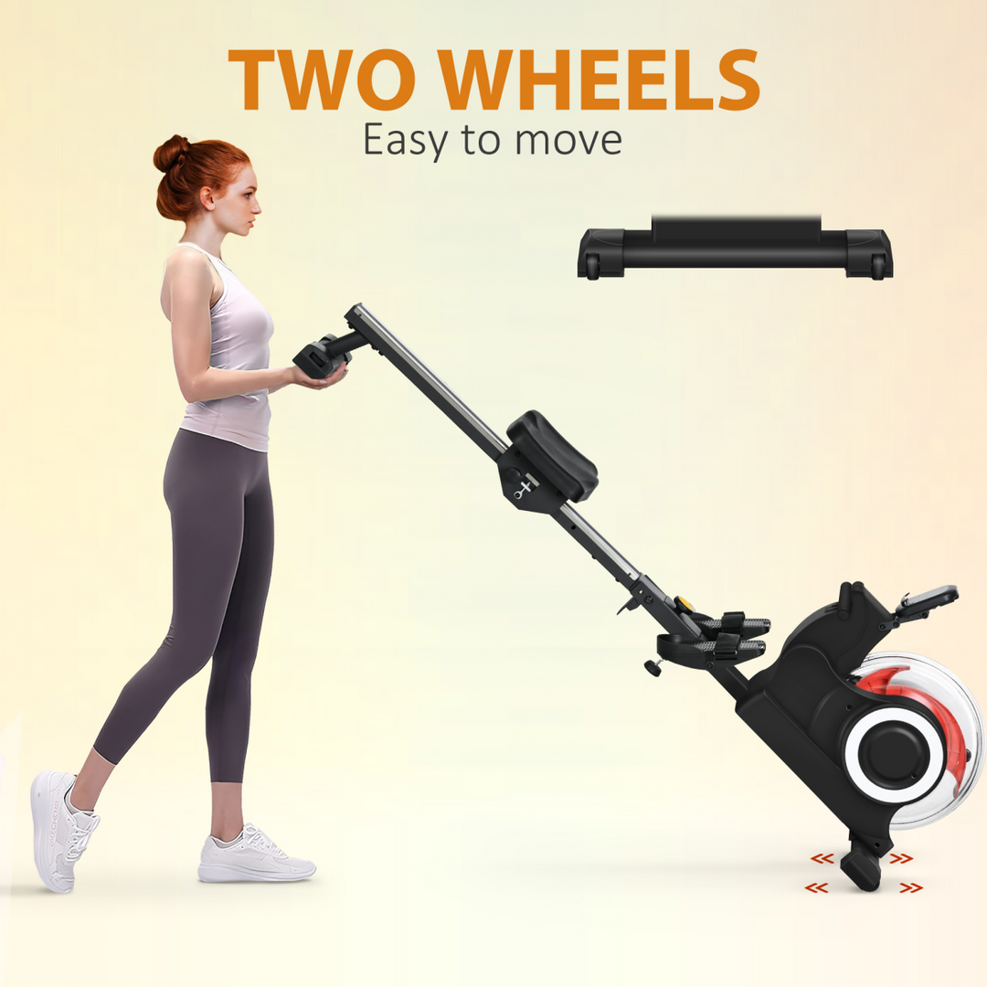 SPORTNOW Foldable Water Rowing Machine with Wheels and LCD Monitor, Black