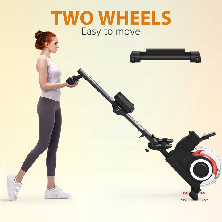 SPORTNOW Foldable Water Rowing Machine with Wheels and LCD Monitor, Black