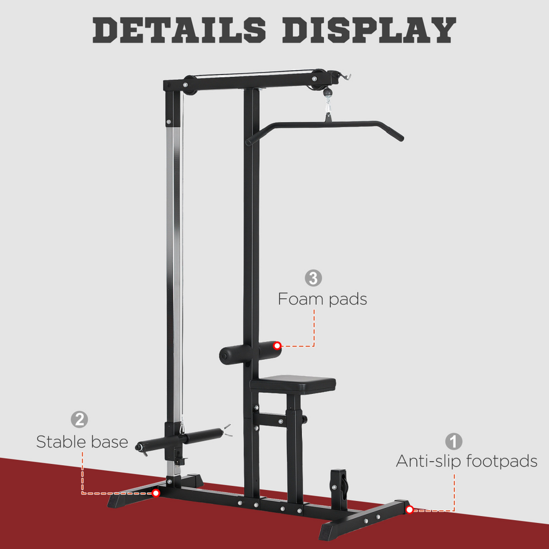 Exercise Pulldown Machine Power Tower with Adjustable Seat Cables HOMCOM