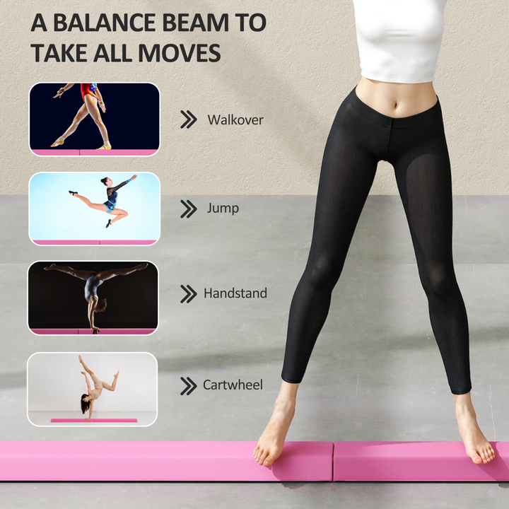 SPORTNOW 7.7FT Folding Gymnastics Balance Beam with Anti-Slip Base, Pink