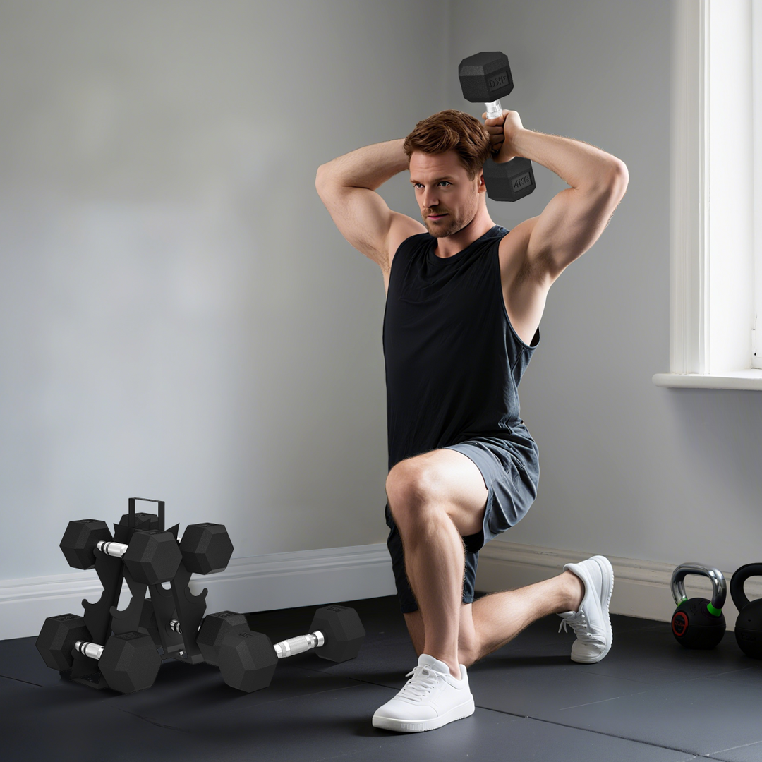 SPORTNOW 36KG Hex Dumbbell Set with Dumbbell Rack, Rubber Coated Weights