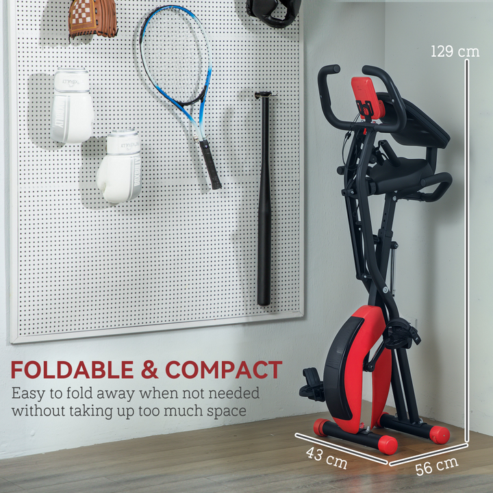 SPORTNOW Folding Exercise Bike with Arm Bands and Hand Pulse Sensor, Red