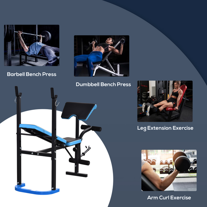 Adjustable Weight Bench with Leg Developer Barbell Rack for Home Gym HOMCOM