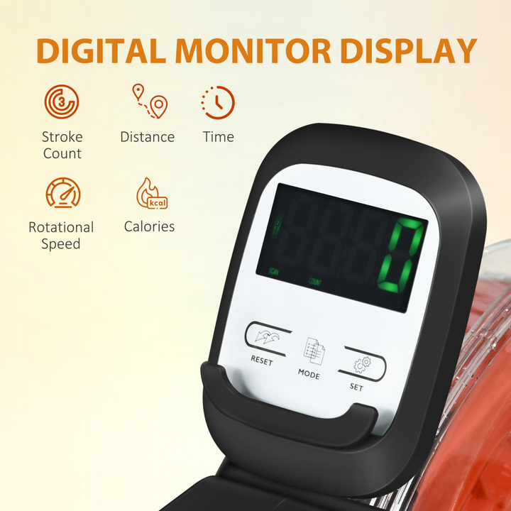 SPORTNOW Foldable Water Rowing Machine with Wheels and LCD Monitor, Black