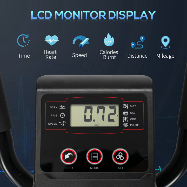 HOMCOM Elliptical Cross Trainer w/ Adjustable Resistance, LCD Monitor, Wheels