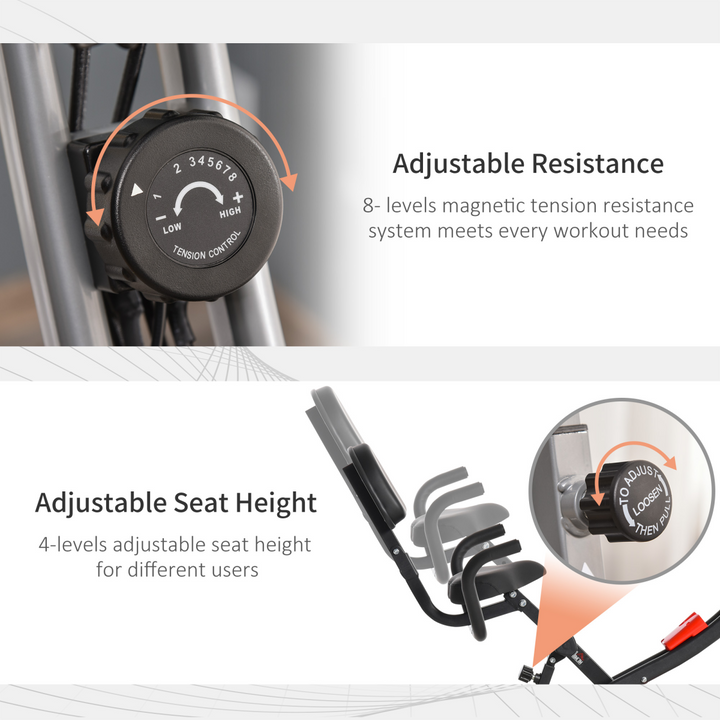 HOMCOM 2-In-1 Upright Exercise Bike 8-Level Adjustable with Pulse Sensor Grey