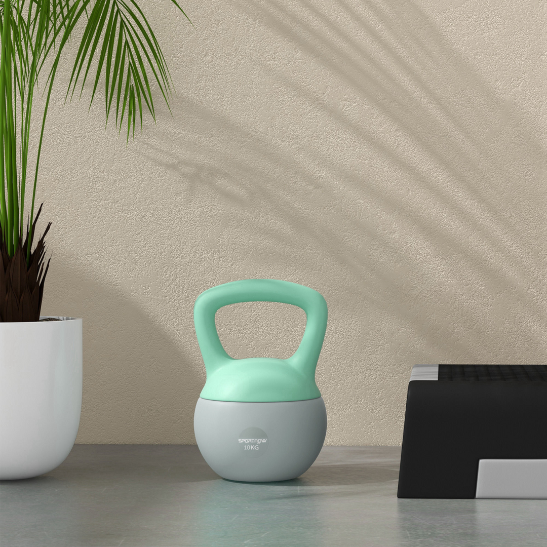 SPORTNOW 10KG Kettlebell with Soft Body and Non-Slip Handle, Grey and Green