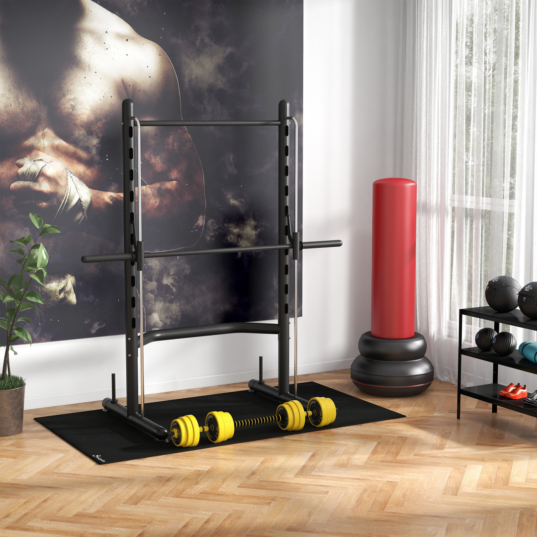 HOMCOM Adjustable Squat Rack with Pull Up Bar and Barbell Bar for Home Gym