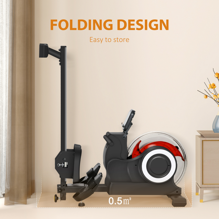 SPORTNOW Foldable Water Rowing Machine with Wheels and LCD Monitor, Black