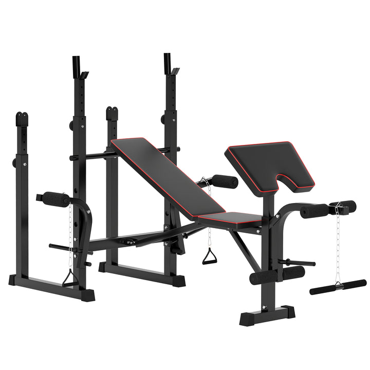 SPORTNOW Folding Weight Bench with 2 Barbell Rack and Preacher Curl Bench