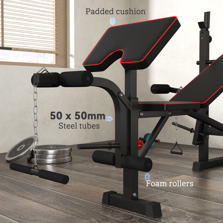 SPORTNOW Folding Weight Bench with 2 Barbell Rack and Preacher Curl Bench
