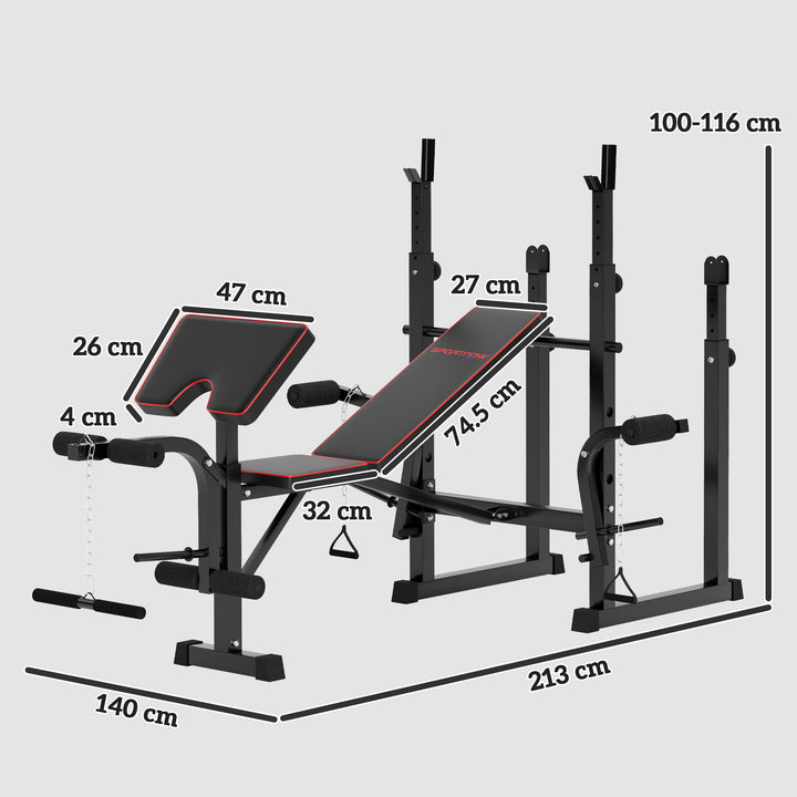 SPORTNOW Folding Weight Bench with 2 Barbell Rack and Preacher Curl Bench